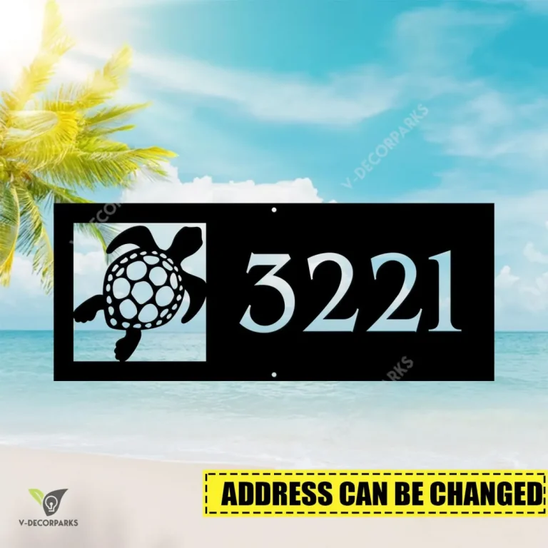 Personalized Address Sea Turtle Beach House Metal Art, Turtle Iron Porch Accent