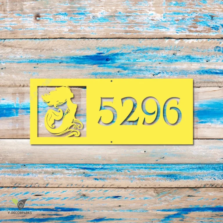 Personalized Address Mermaid Beach Metal Wall Art Design, Mermaid Metallic Wall Hanging