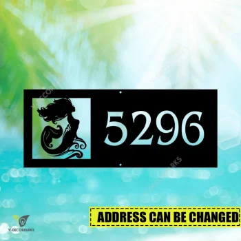 Personalized Address Mermaid Beach Metal Wall Art Design, Mermaid Metallic Wall Hanging