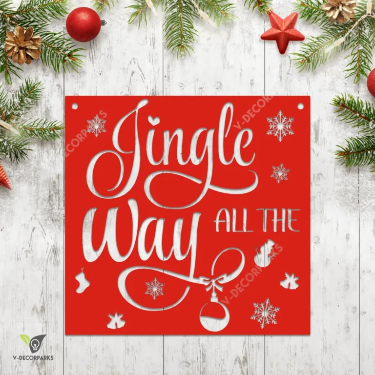 Jingle All The Way Christmas Metal Sign, Holiday Living Room Decor Metal Sign