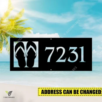Customized Address Flip-flops Beach Metal Wall Decor, Flip Flop Coast Cut Decoration