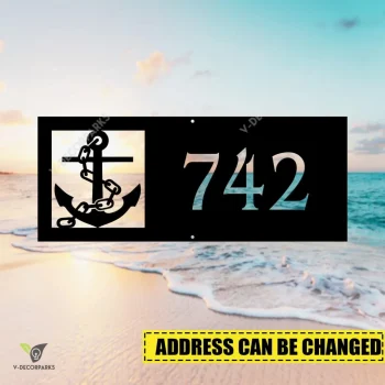 Custom Address Anchor Beach Metal Wall Decoration, Anchor Fishing Ship Cutout Plaque