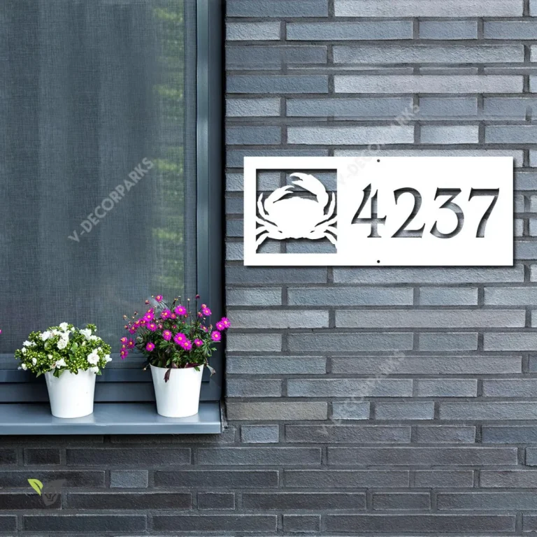 Personalized Address Crab Beach Metal Sign, Crab Plasma Cut Outdoor Decor