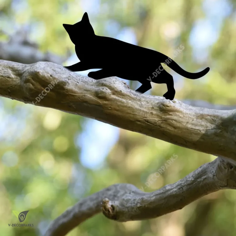 Climbing Cat Metal Tree Stake, Climbing Cat Silhouette Garden Accent