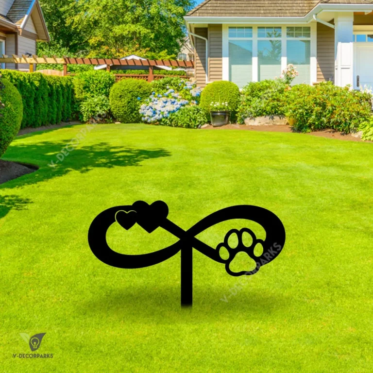 Infinity Dog Paw, Cat Paw And Double Heart Metal Garden Decoration, Infinity Dog Paw Backyard Artwork