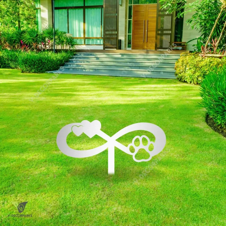 Infinity Dog Paw, Cat Paw And Double Heart Metal Garden Decoration, Infinity Dog Paw Backyard Artwork