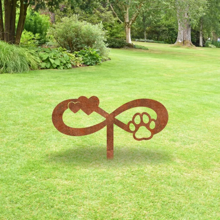 Rusty Infinity Dog Paw, Cat Paw And Hearts Metal Garden Decor, Pet Exterior Sign