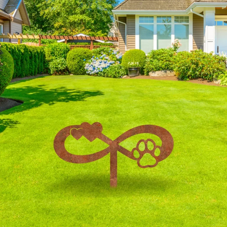Rusty Infinity Dog Paw, Cat Paw And Hearts Metal Garden Decor, Pet Exterior Sign
