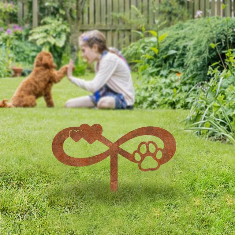 Rusty Infinity Dog Paw, Cat Paw And Hearts Metal Garden Decor, Pet Exterior Sign