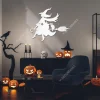 Witch, Broomstick And Cat Metal Wall Art, Witch On Broom Stick Halloween Iron Decoration