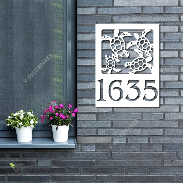 Personalized Address Turtle Family Metal Sign, Turtles Beach Laser Cut Accent