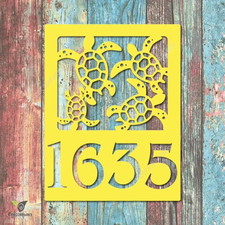Personalized Address Turtle Family Metal Sign, Turtles Beach Laser Cut Accent