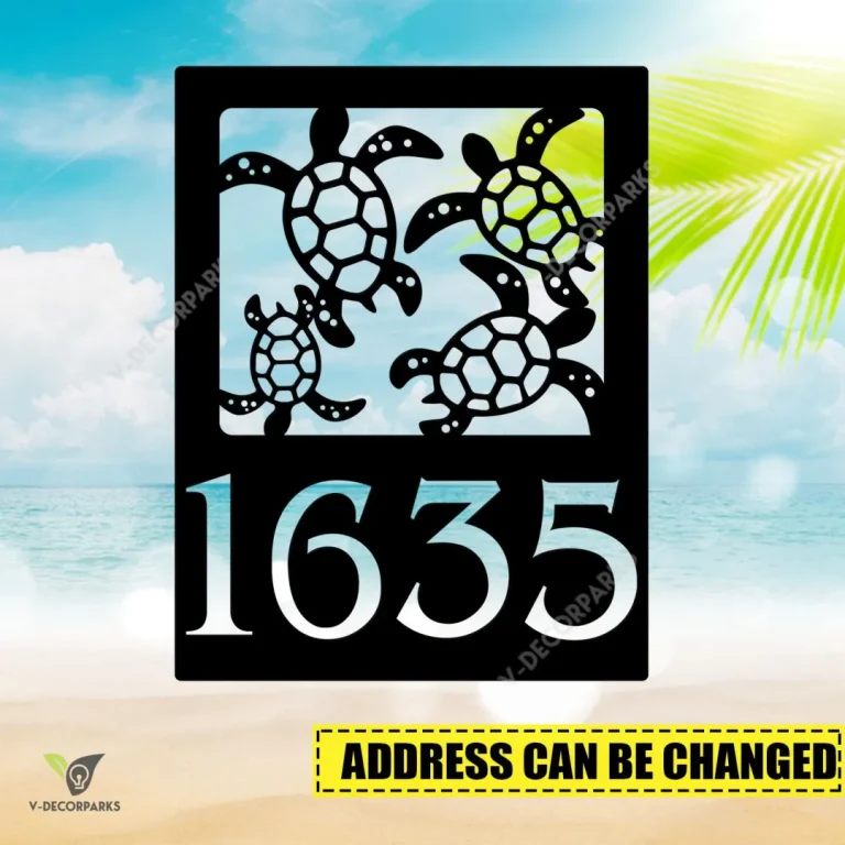Personalized Address Turtle Family Metal Sign, Turtles Beach Laser Cut Accent