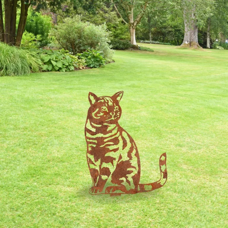 Rustic Bengal Cat Metal Garden Sculpture, Bengal Cat Plasma Cut Sign