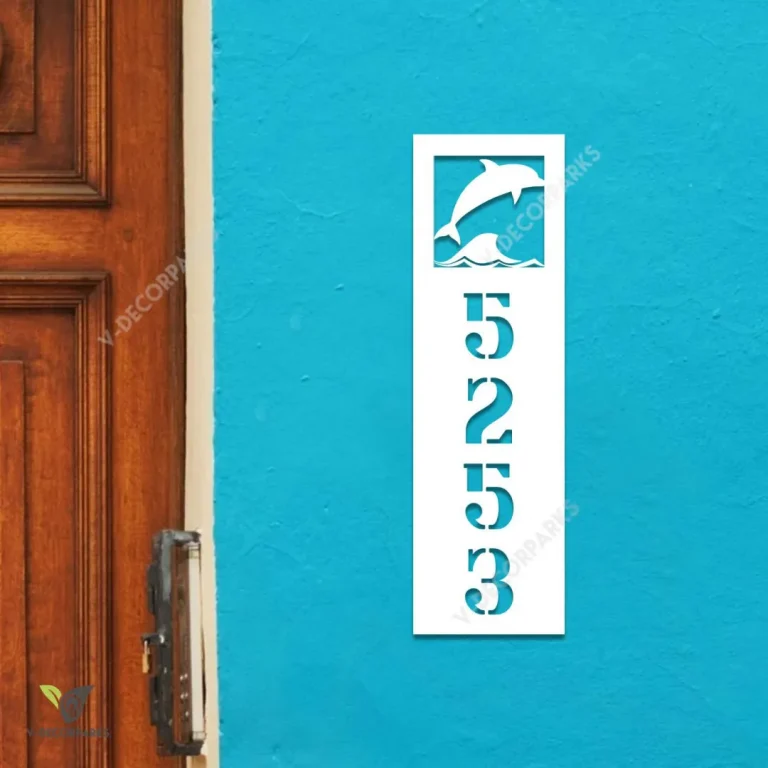 Custom Address Jumping Dolphins Beach Vertical Metal Wall Decoration, Jumping Dolphins Stainless Decor