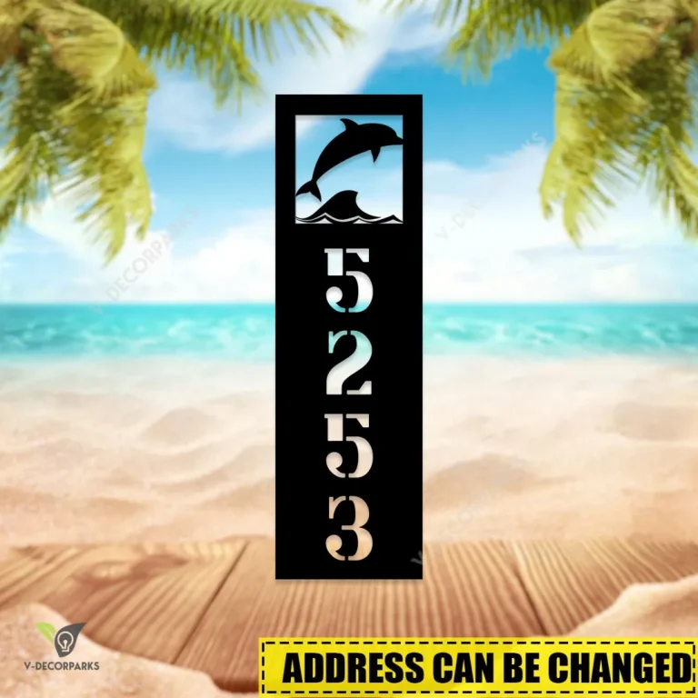 Custom Address Jumping Dolphins Beach Vertical Metal Wall Decoration, Jumping Dolphins Stainless Decor