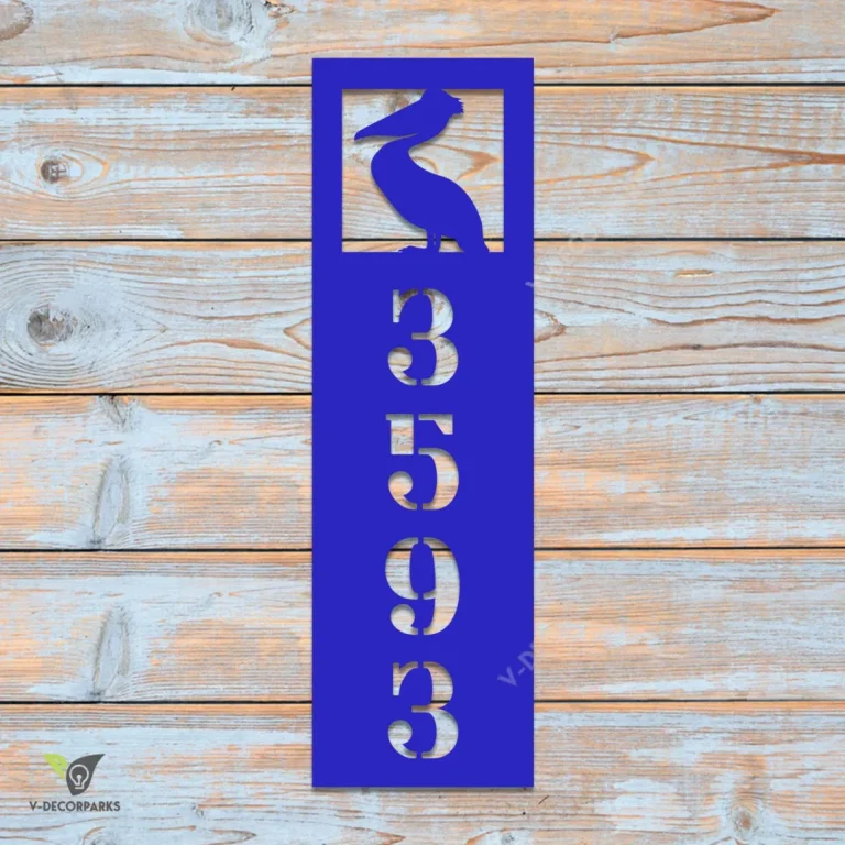 Personalized Address Pelican Bird Beach Vertical Metal Sign, Pelican Coastal Iron Porch Accent