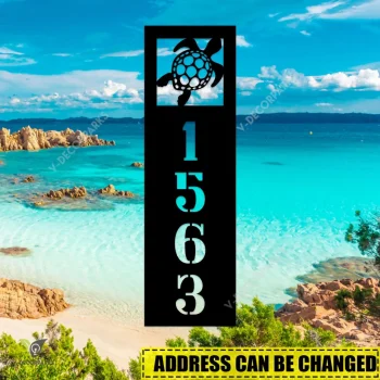 Customized Address Sea Turtle Beach House Vertical Metal Art, Turtle Welded Artwork For Her
