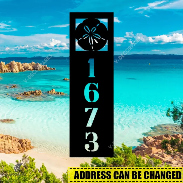 Custom Address Sand Dollar Beach Vertical Metal Sign, Sand Dollar Black Artwork