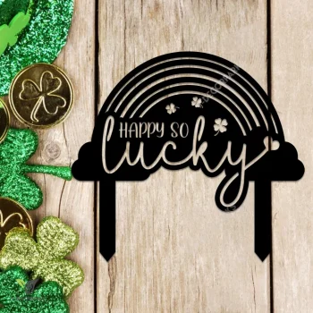 Happy So Lucky Irish Shamrock Metal Garden Sign, Happy So Lucky St Patrick's Day Artwork Metal Sign