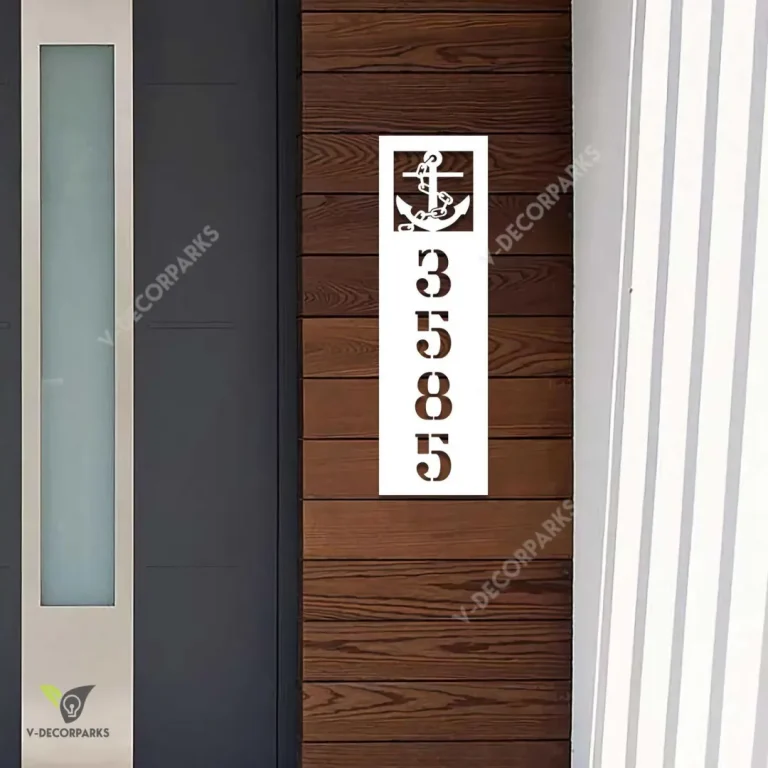 Personalized Address Anchor Beach Vertical Metal Wall Decoration, Anchor Fishing Ship Plasma Cut Outdoor Decor