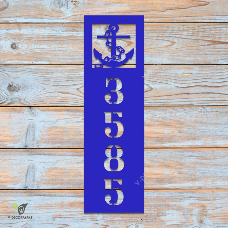Personalized Address Anchor Beach Vertical Metal Wall Decoration, Anchor Fishing Ship Plasma Cut Outdoor Decor