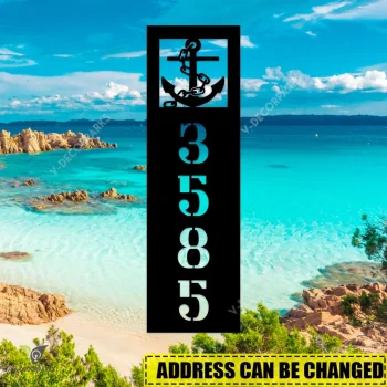 Personalized Address Anchor Beach Vertical Metal Wall Decoration, Anchor Fishing Ship Plasma Cut Outdoor Decor