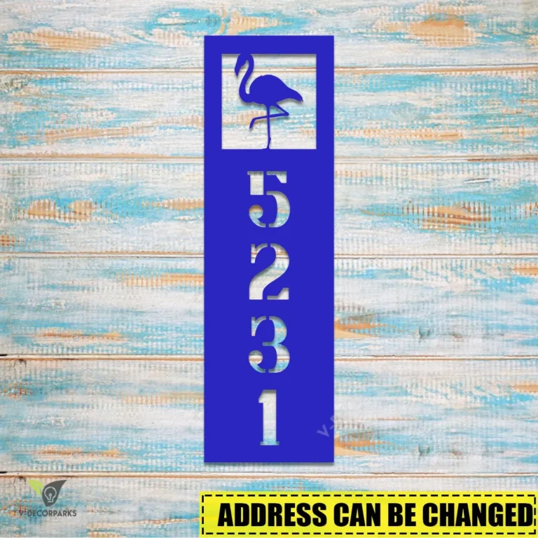 Custom Address Flamingo Beach Vertical Metal Wall Art, Flamingo Bird Oversized Accent