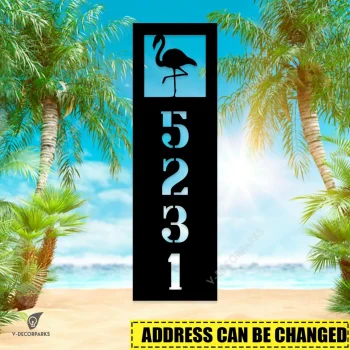 Custom Address Flamingo Beach Vertical Metal Wall Art, Flamingo Bird Oversized Accent