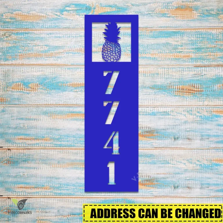 Personalized Address Pineapple Colorful Beach Vertical Metal Wall Decor, Pineapple Fruit Large Wall Hanging