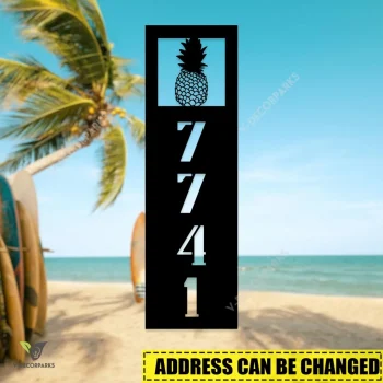 Personalized Address Pineapple Colorful Beach Vertical Metal Wall Decor, Pineapple Fruit Large Wall Hanging