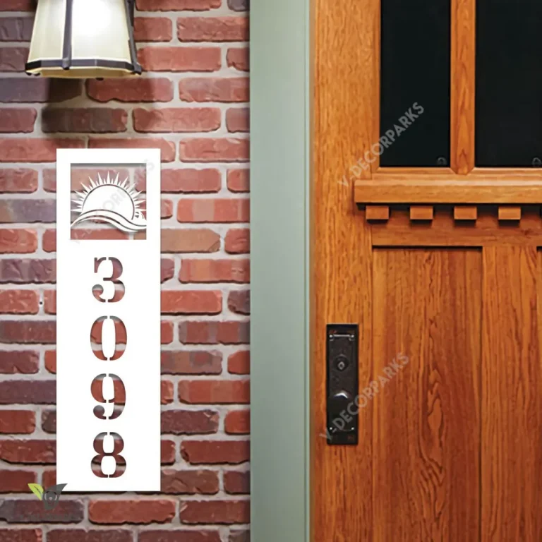 Customized Address Sunrise On Beach Vertical Metal Sign, Sun, Sunset Metallic Wall Hanging