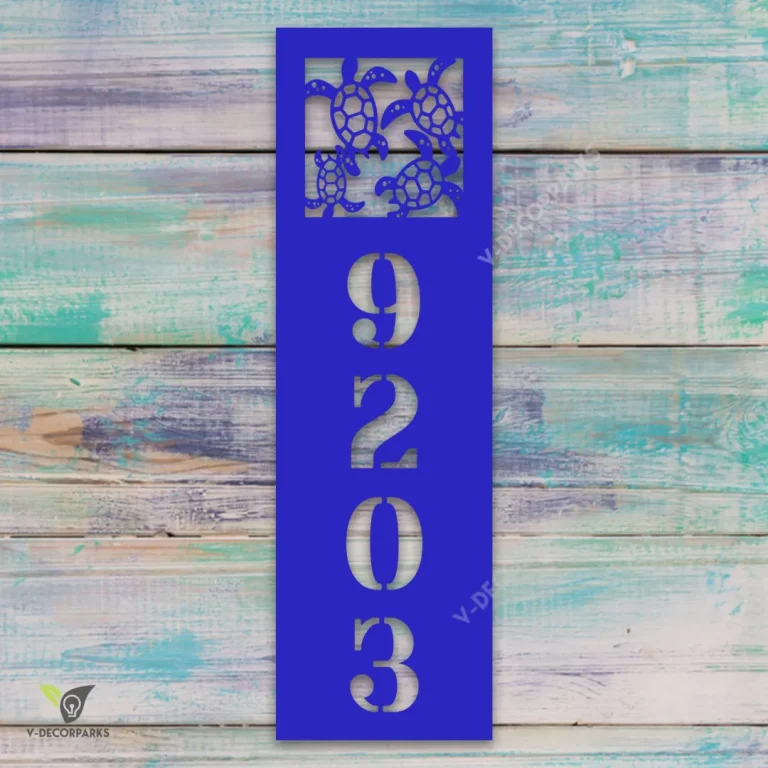 Custom Address Turtle Family Vertical Metal Sign, Turtles Beach Outer Decor