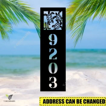 Custom Address Turtle Family Vertical Metal Sign, Turtles Beach Outer Decor