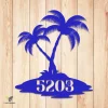 Personalized Address Palm Trees Metal Sign, Holiday Coastal Cutout Decor