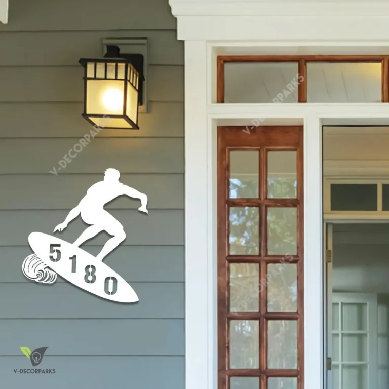 Custom Address Wave Surfing Man Metal Wall Art, Wave Surfer Beach Porch Accent