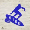 Custom Address Wave Surfing Man Metal Wall Art, Wave Surfer Beach Porch Accent