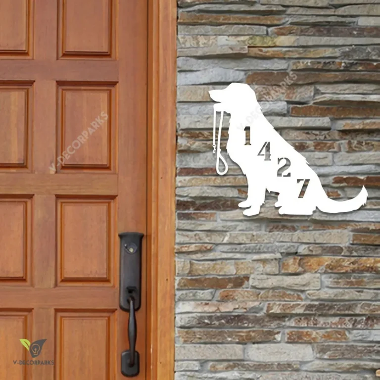 Personalized Address Good Boy Dog Metal Wall Decor, Golden Retriever Dog Outdoor Decoration
