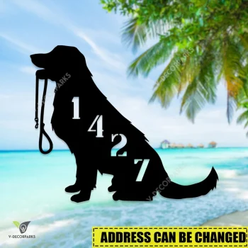 Personalized Address Good Boy Dog Metal Wall Decor, Golden Retriever Dog Outdoor Decoration