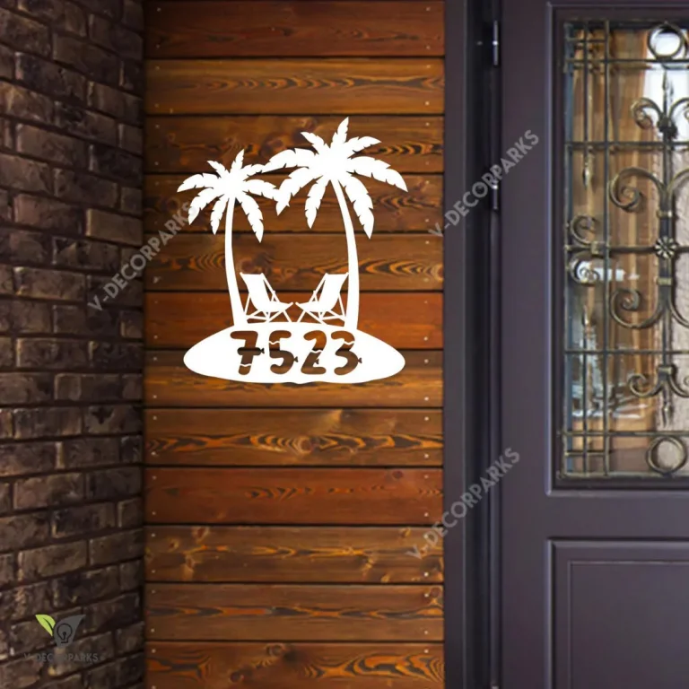 Custom Palms And Chairs On Beach Metal Wall Decor, Island Resort Decorative Wall Hanging