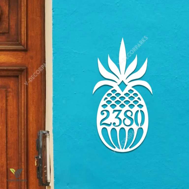 Personalized Address On Pineapple Fruit Metal Wall Decoration, Pineapple Coast Metallic Artwork