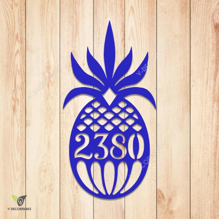 Personalized Address On Pineapple Fruit Metal Wall Decoration, Pineapple Coast Metallic Artwork