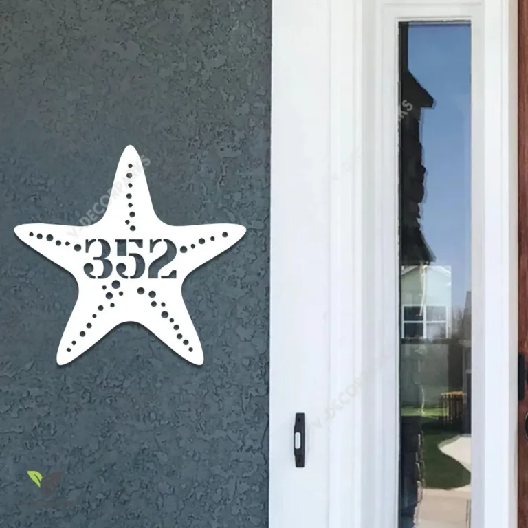 Personalized Address Starfish Metal Wall Decor, Starfish Summer Laser Cut Plaque