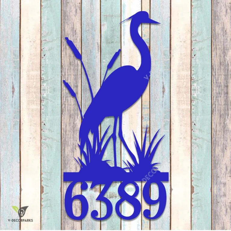 Customized Address Heron Metal Wall Art, Heron Bird Tropical Cut Accent