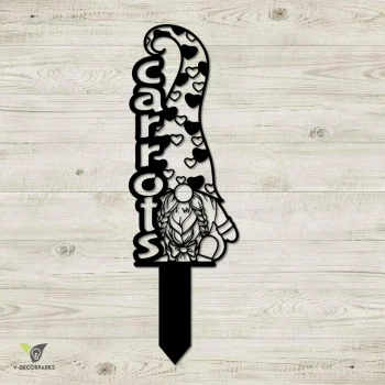Carrots Gnome Metal Garden Art, Carrots Vegetables Markers Laser Cut Stake Metal Sign