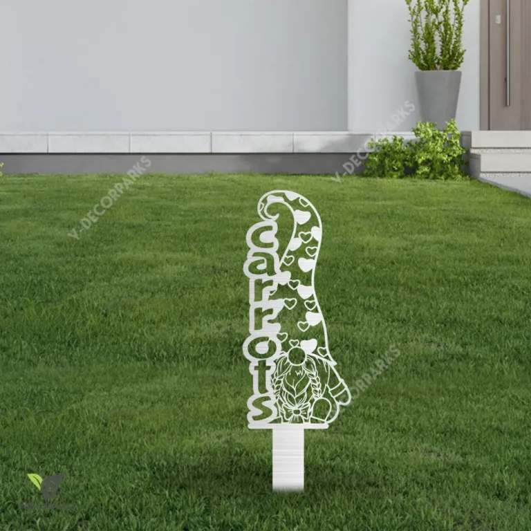 Carrots Gnome Metal Garden Art, Carrots Vegetables Markers Laser Cut Stake Metal Sign