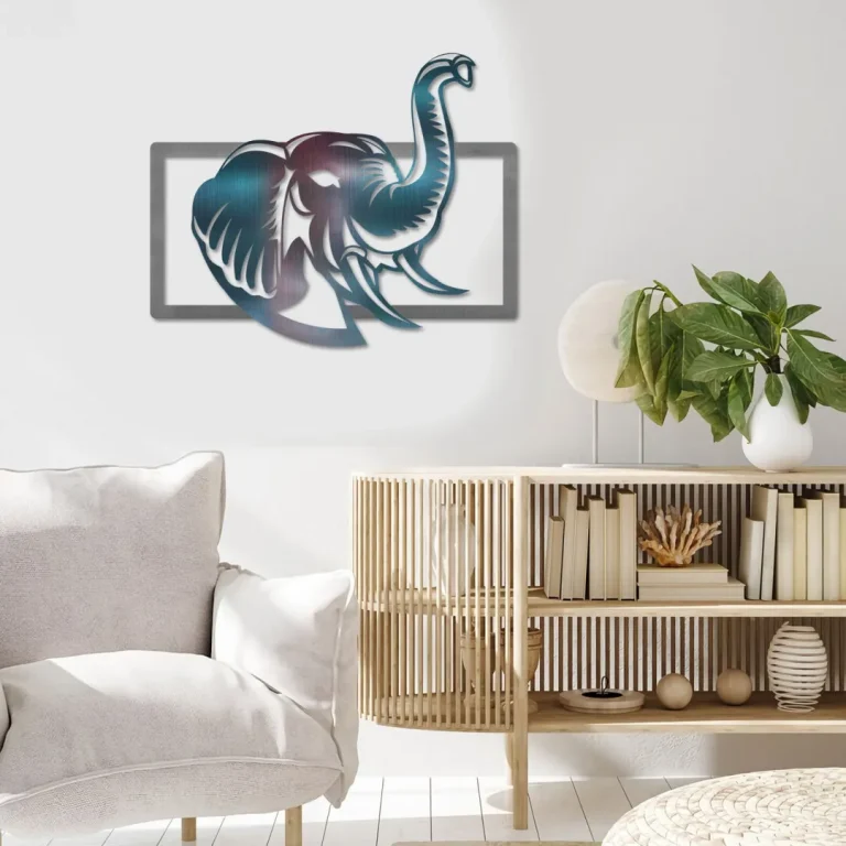 Elephant Head Rectangle Metal Wall Art Design, Elephant Safari Rust Resistant Decoration
