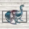 Elephant Head Rectangle Metal Wall Art Design, Elephant Safari Rust Resistant Decoration