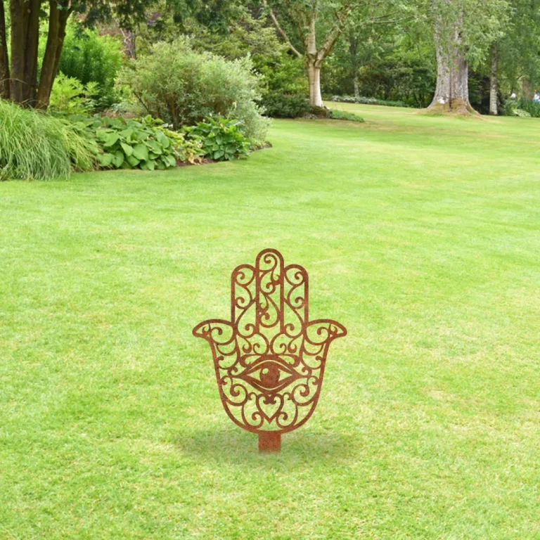 Rusty Hamsa Hand, Hamesh Hand Metal Garden Sculpture, Hamsa Hand Outer Iron Decor