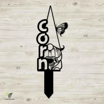 Corn Gnome With Butterfly Metal Garden Sign, Butterfly Corn Vegetables Markers Rust Resistant Sign Metal Sign